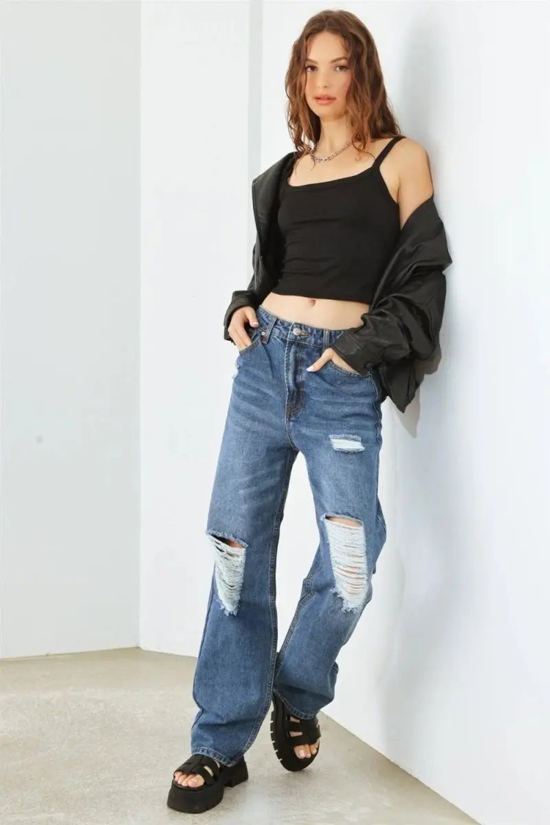 HAMMER COLLECTION Distressed High Waist Jeans for Women - Love Salve